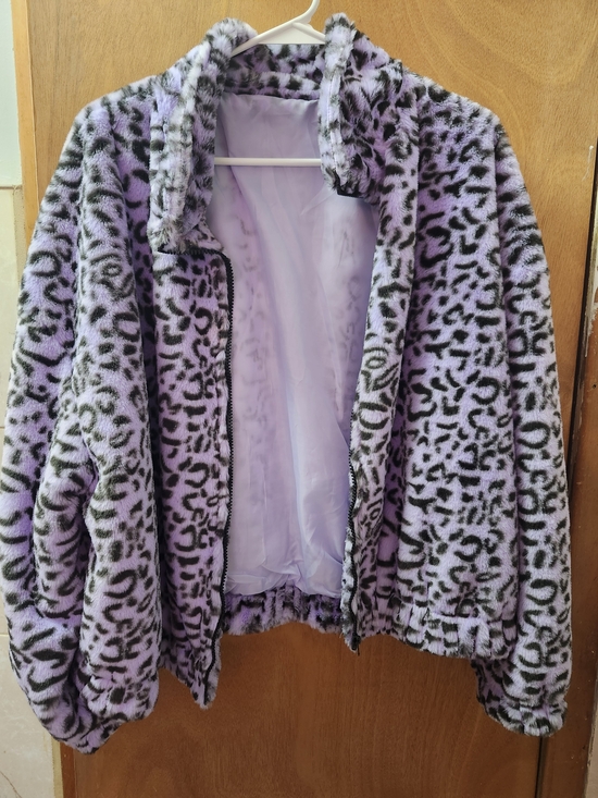 Jackets & Blazers - Womens Lavender Leopard Faux-Fur Jacket